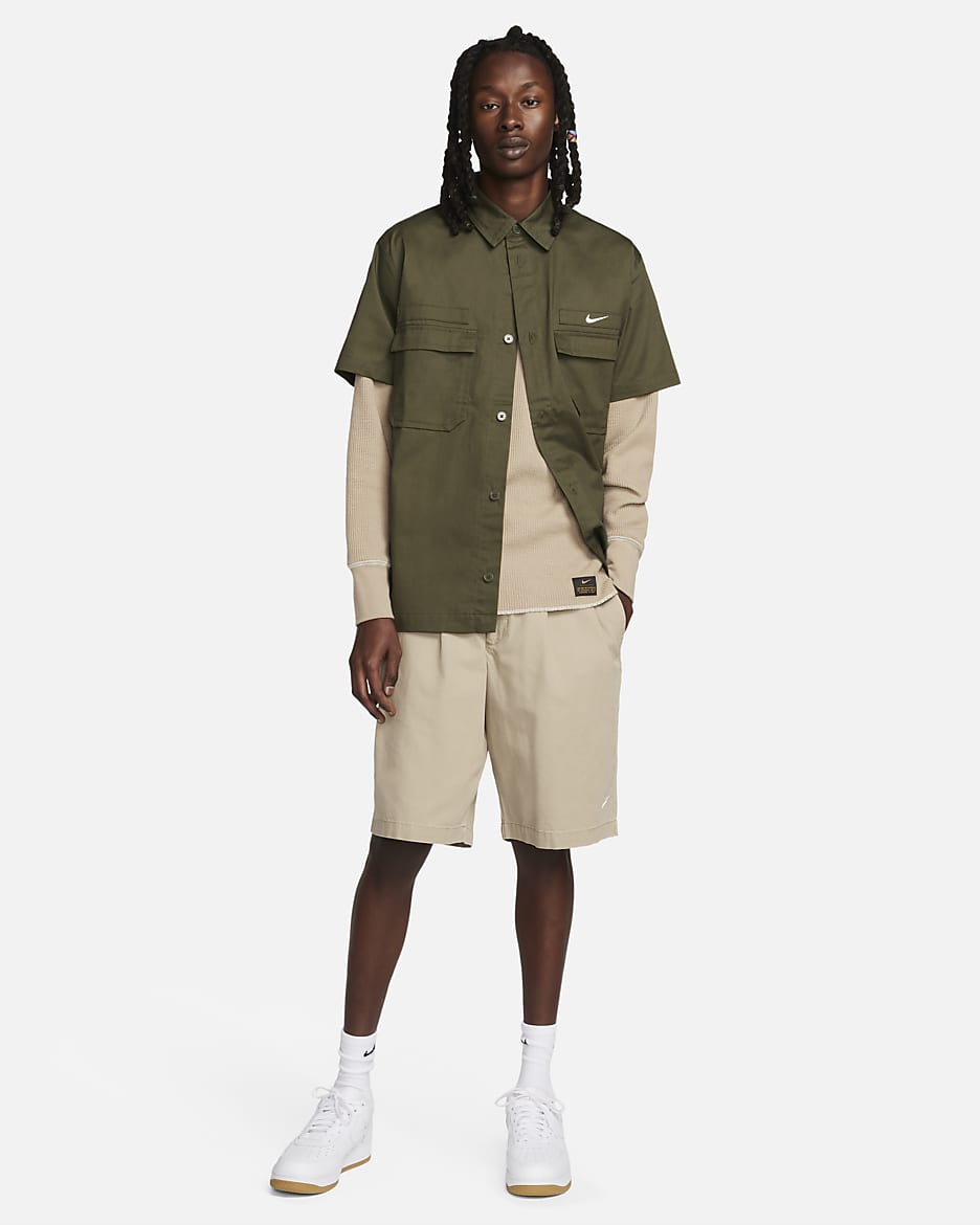 Nike Life Men s Woven Military Short Sleeve Button Down Shirt. Nike